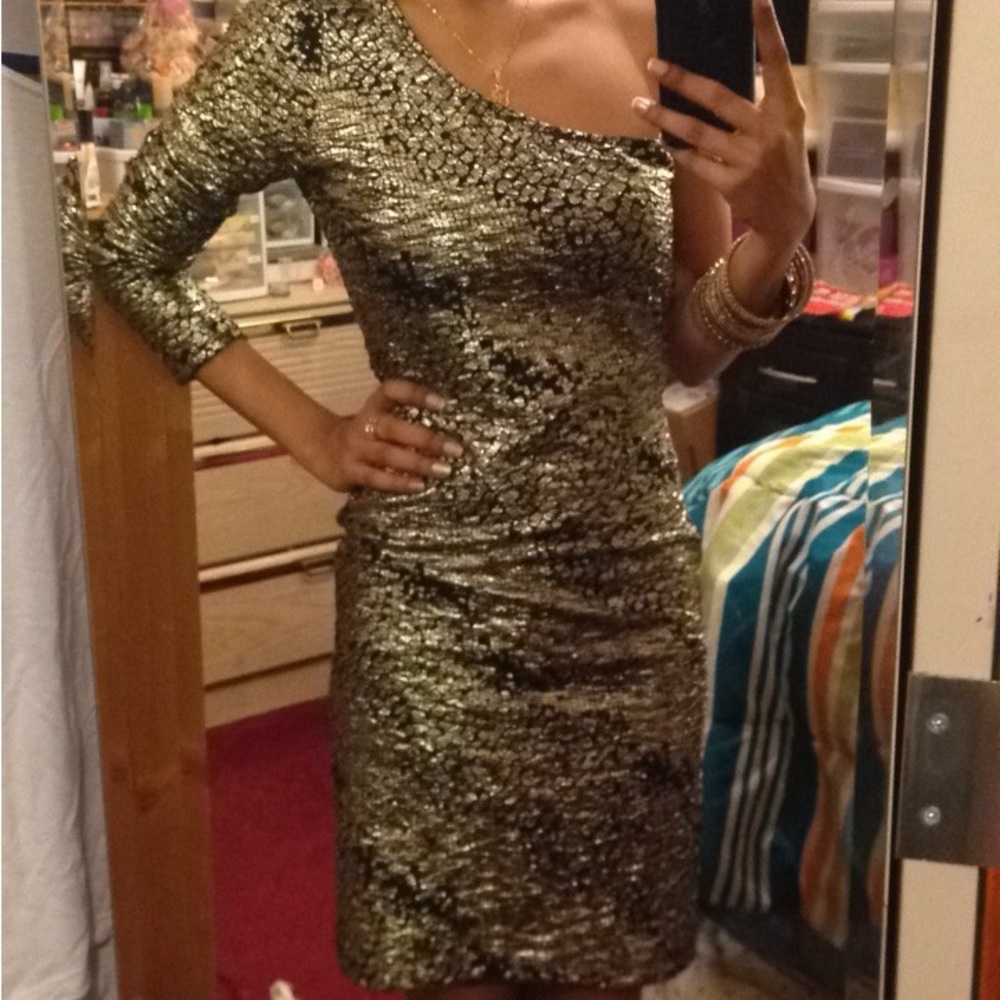One-Shoulder Black and Gold Dress